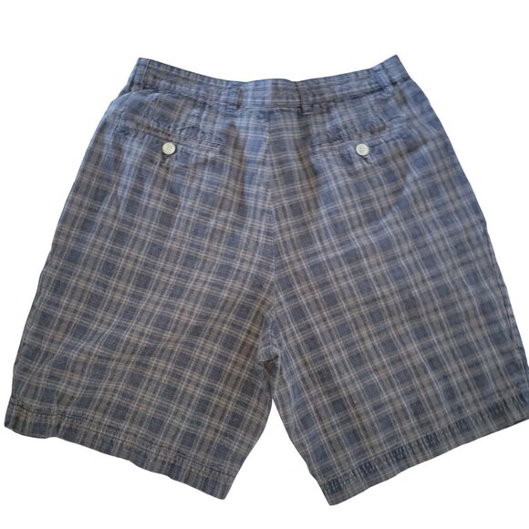 Tommy Hilfiger Mens Plaid Shorts 33 Brown Blue 60% Linen 40% Cotton Casual Summe - Picture 5 of 5